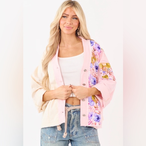 POL Jackets & Blazers - H210 POL L pp28 Patchwork Floral Button Jacket in Pink & Cream Top